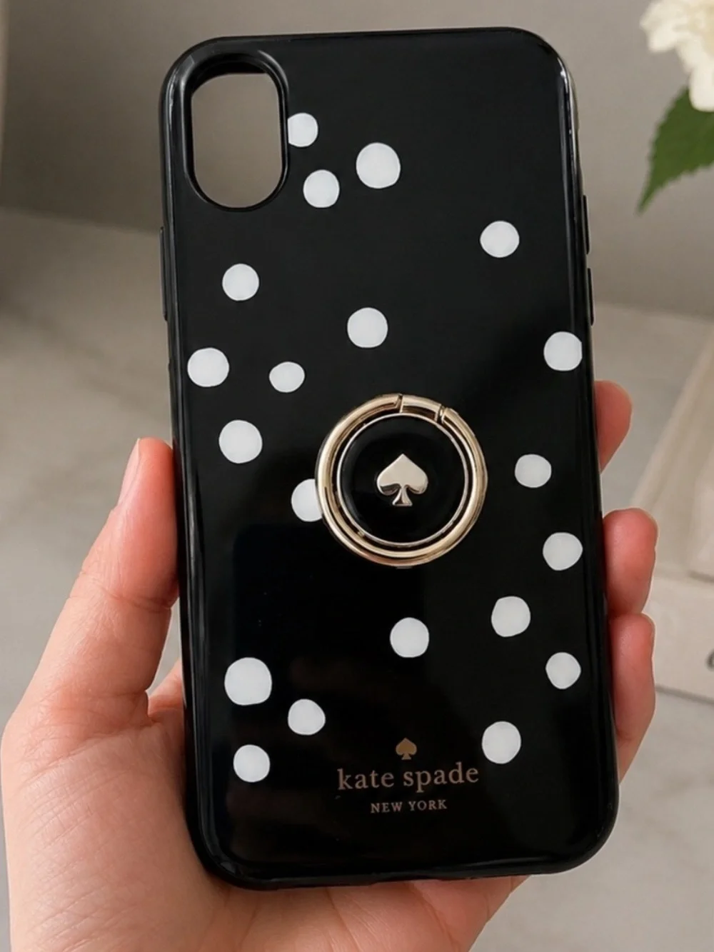 NWT Kate Spade 11 Pro Polka Dot iPhone Case Gold Ring Stand